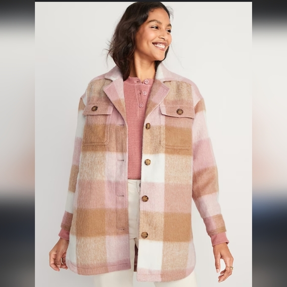 Printed Flannel Long Utility Shacket Women's medium pink - Picture 1 of 6